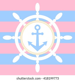 Anchor with wheel. Sea background
