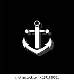 Anchor. White flat simple icon with shadow