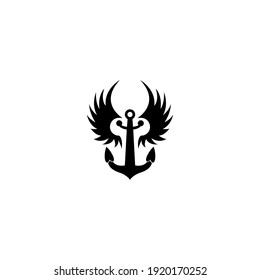 Anchor Winged Black Illustration Logo Design Vector