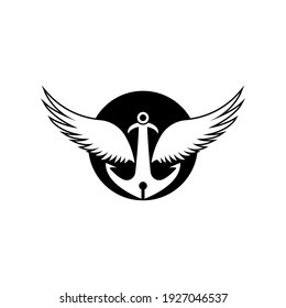 Anchor Winged Black Illustration Logo Design Vector