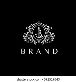 Anchor and wings luxury vector logo design template