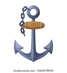 Anchor with Wooden Stock and Chain. Vector illustration