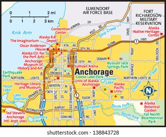 Map Of Anchorage Alaska Anchorage Alaska Area Map Stock Vector (Royalty Free) 138843728