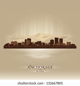 Anchorage Alaska city skyline silhouette. Vector illustration