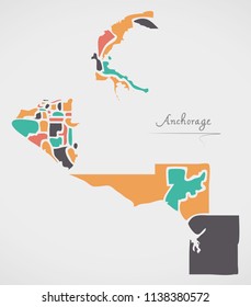 Anchorage Alaska Map with neighborhoods and modern round shapes