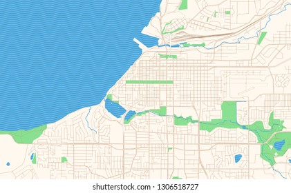 Anchorage Alaska printable map excerpt. This vector streetmap of downtown Anchorage is made for infographic and print projects.