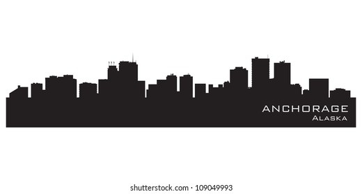 Anchorage, Alaska skyline. Detailed vector silhouette
