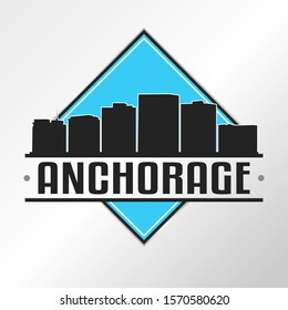 Anchorage Alaska Skyline Logo. Cityscape Design. Vector Illustration Cut File.