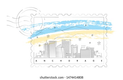 Anchorage, Alaska skyline minimal stamp vector illustration and typography design 