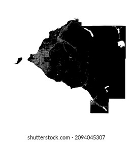 Anchorage, Alaska, United States, high resolution vector map with city boundaries, and editable paths. The city map was drawn with white areas and lines for main roads, side roads and watercourses.