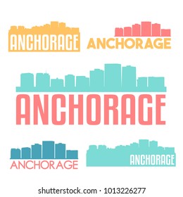 Anchorage Alaska USA Flat Icon Skyline Silhouette Design City Vector Art Famous Buildings Color Set.