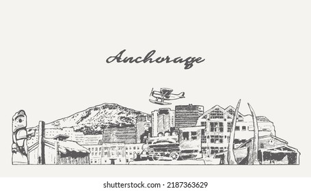 Anchorage, Alaska, USA, hand drawn vector illustration, sketch