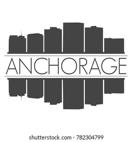 Anchorage Alaska USA Skyline Vector Art Mirror Silhouette Emblematic Buildings 