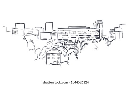 Anchorage Alaska vector sketch line usa landscape hand drawn 