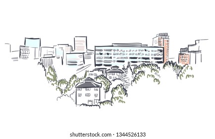 Anchorage Alaska vector sketch line usa landscape hand drawn 