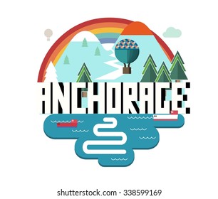 Anchorage beautiful city to visit. vector cartoon