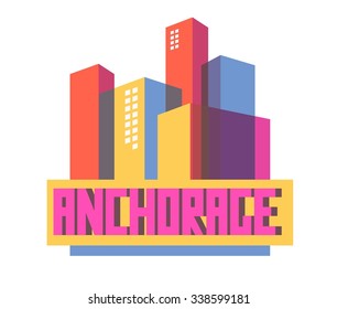 Anchorage beautiful city to visit. vector cartoon
