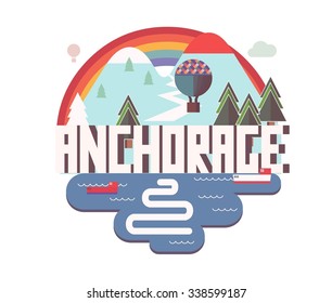 Anchorage beautiful city to visit. vector cartoon