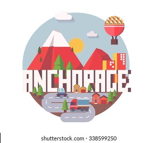 Anchorage beautiful city to visit. vector cartoon
