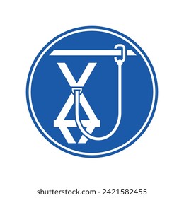 The anchorage, body, and connector of fall prevention icon and symbol of safety rules. Pictogram of industrial or construction safety regulations. Harness for work at height.