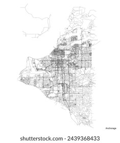 Anchorage city map with roads and streets, United States. Vector outline illustration.