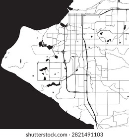 Anchorage City Map Vector Artwork – Minimalist Dark Mode Black and White Alaska Urban Street Network, Cook Inlet Coastline, and Highway Infrastructure Illustration