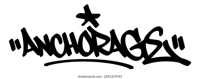 Anchorage graffiti tag in bold black lettering on transparent background. Cold edge with clean style great for bold creative visuals and street culture concepts