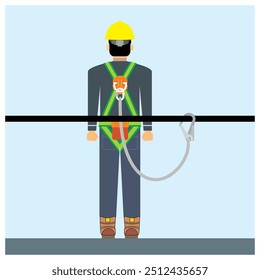 Ponto de ancoragem alinhado com a ilustração do vetor do ponto de conexão da correia de segurança. Construção e equipamento industrial de proteção individual para trabalhar em altura. Fator de queda um.