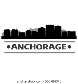 Anchorage Silhouette Skyline. Cityscape Vector Famous Buildings Clip Art Design. 