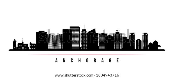 Anchorage skyline horizontal banner. Black and white silhouette of Anchorage City, Alaska. Vector template for your design. 