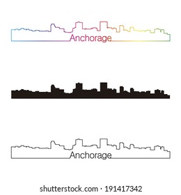 Anchorage skyline linear style with rainbow in editable vector file