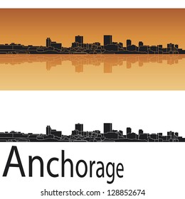Anchorage skyline in orange background in editable vector file