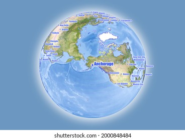 Anchorage-United States of America is shown on vector globe map. The map shows Anchorage-United States of America 's location in the world.