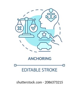 Symbol für das Ankerkonzept Entscheidungen beeinflussen. Der Kunde hat ein irrationales Verhalten. Neuromarketing-Trick abstrakte Idee dünne Linie Illustration. Vektorgrafik einzeln auf Umrissfarben. Bearbeitbarer Hub