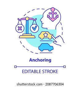 Anchoring concept icon. Primary information influencing decision. Customer preference. Cognitive bias abstract idea thin line illustration. Vector isolated outline color drawing. Editable stroke