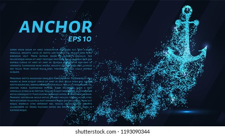 The anchoring of the particles on a dark background. The anchor consists of geometric shapes. Vector illustration