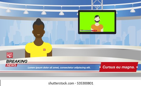 Anchorman in Breaking News In the television studio. Flat vector illustration EPS10