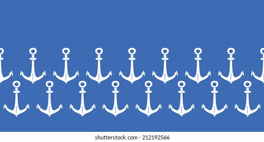 Anchors blue and white horizontal border seamless pattern background