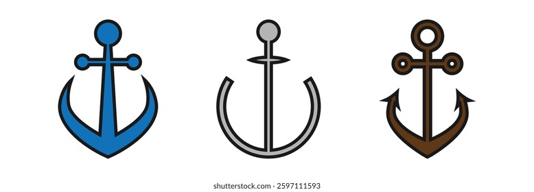 Anchors icon set. Nautical signs. Anchor icon. Anchor Flat icon symbol Vector. Anchor icon set. Anchor symbol set.