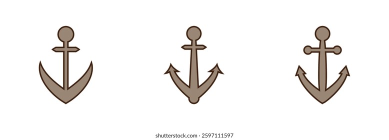 Anchors icon set. Nautical signs. Anchor icon. Anchor Flat icon symbol Vector. Anchor icon set. Anchor symbol set.