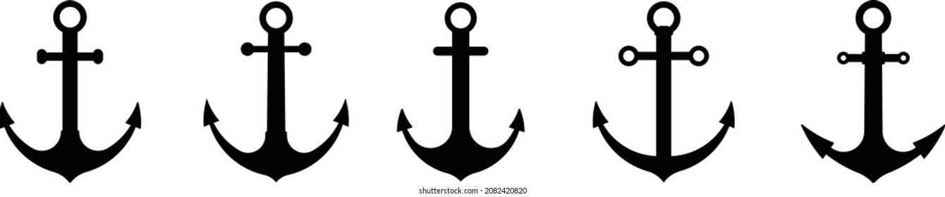 Anchors icons set. Anchor in sea. Nautical symbol. Simple anchor collection flat style - stock vector.