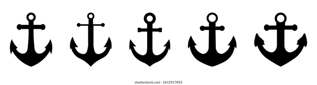 Anchors icons set. Anchor in sea. Nautical symbol.