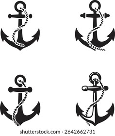 Anchors Icons Set. Nautical, Marine, Ship Equipment, Sea Travel Vector Illustration On White Background	
