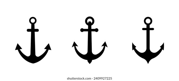 Anchors icons set. Ship anchor or boat anchor flat icon. Nautical symbol. Vector illustration