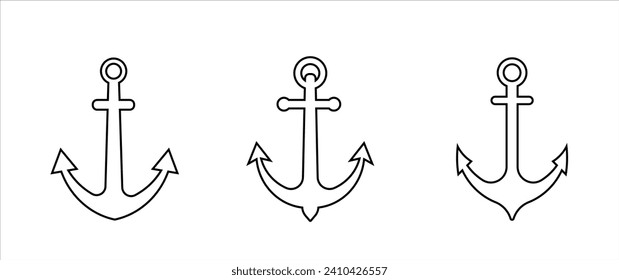 Anchors icons set. Ship anchor or boat anchor icon. Nautical symbol. Vector illustration