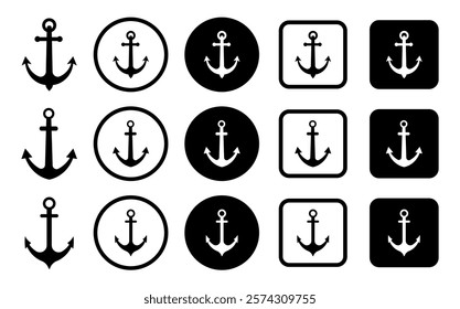 Anchors icons set. Ship anchor or boat anchor flat icon. Nautical symbol. Vector illustration