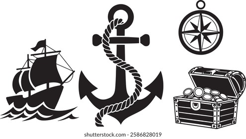Anchors icons set silhouette vector design