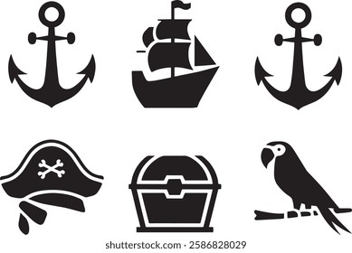 Anchors icons set silhouette vector design