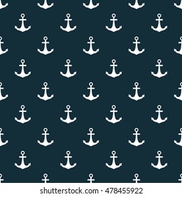 Anchors isolated on blue background. Vector illustration. Seamless pattern