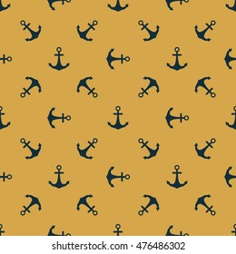 Anchors isolated on gold background. Vector illustration. Seamless pattern